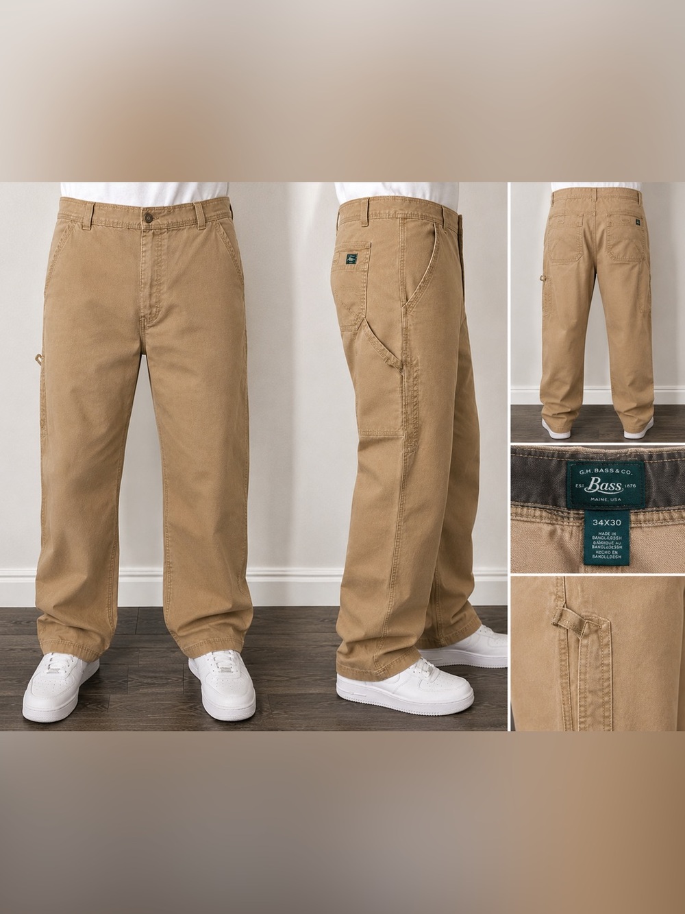 G.H. Bass Men’s Carpenter Pants 34x30 Khaki Tan Workwear Straight Leg NWOT - Picture 10 of 15